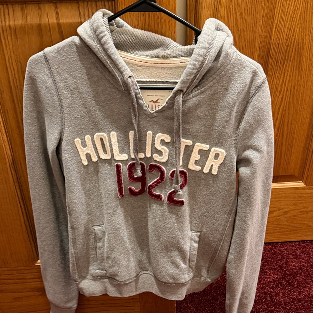 Hollister Gray Hoodie with Cream Logo and Maroon 1922